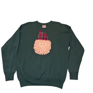 Hanes Green Crewneck Sweater with Santa Design